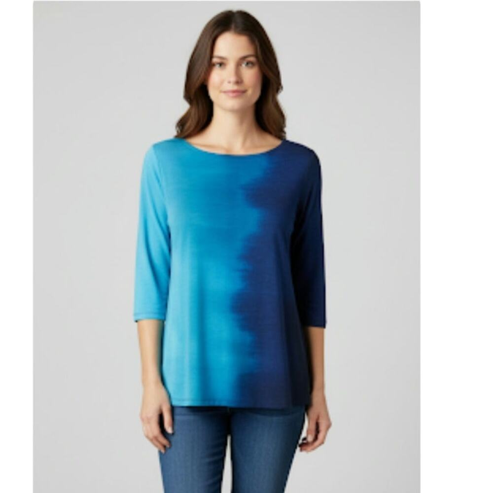 Ciara Sun Woo Blue Ombre 3/4 Sleeve Top S Womens Pullover Stretch Casual